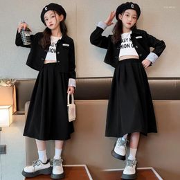 Clothing Sets Teen Girls' 2024 Spring Autumn Preppy Style Suit Coat Pleated Skirts Two Pieces Causal Fashionable Korean 5-12 Years Old