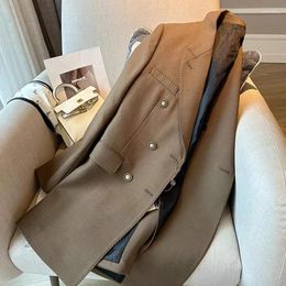 Women's Suits Spring/Summer British Style Short Sleeved Blazers Coats Vintage Casual Solid Colour Loose Double Breasted Suit Jackets