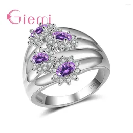 Cluster Rings Arrival -925 Sterling Silver-Silver-Jewelry Big Hollow Design Flower Crystal Jewelry For Women Female Luxury Gift