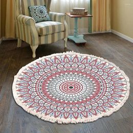 Carpets Cotton Linen Household Leisure Non-slip Tassel Print Round Carpet Living Room Mat Bedroom Bed Blanket