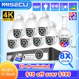 Lens MISECU 8CH 4K PTZ 8X Hybrid Zoom POE Security System Dual Lens 8MP Camera Outdoor Record CCTV Surveillance Protection Kit ONVIF