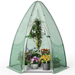 63x63x72 Hexagonal Metal Frame Greenhouse with RollUp Window and Waterproof PE Cover for Plants Easy Assembly Sturdy 240415