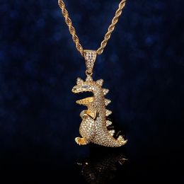 Pendant Necklaces Creative Cartoon Dinosaur Iced Out Cubic Zircon Necklace Cool Hip Hop Jewellery Gift For Men Party306u