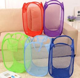 Laundry Bags 100pcs Mesh Fabric Foldable Up Dirty Clothes Washing Basket Bag Bin Hamper Storage For Home Housekeeping SN1586