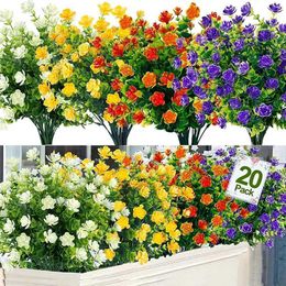 Faux Floral Greenery 20 Bundles Outdoor Artificial Flowers Plants Decoration UV Resistant Plastic Flowers for Outside Faux Plants for Home Decor T240422