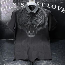 Men's Polos Top Graphic T Shirt For Men Trashy Y2k Polo Shirts Rhinestones Man With Collar Tee Goth Grunge Black Short Quarter Sleeve