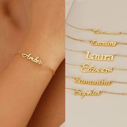 Fashion Customised Name Bracelets Letter Stainless Steel Personalised For Women Baby bangle Jewellery Not Allergic Gift 240418