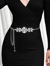 Belts Cross Border Selling Women's Rhinestone Inlaid Chain Belt Decoration Dresses Sweaters High-end Sense Waist Chains Silver