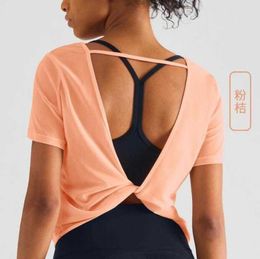 Mesh Short Sleeve Women039s Tops Round Neck Sports Tshirt Breathable Elastic Quick Drying Beautiful Back Blouse Backless Top3925573