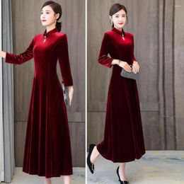 Casual Dresses Women Fall Winter Dress Big Swing Solid Colour Stand Collar Long Sleeve Hollow Out A-line Soft Warm Thick Pullover Lady Prom