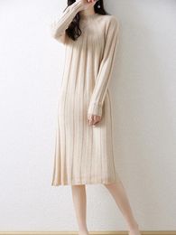 Casual Dresses Semi-high-necked Cashmere Dress Women's Autumn And Winter Long Bottoming Thick Sweater Straight Skirt Loose Slim Knit