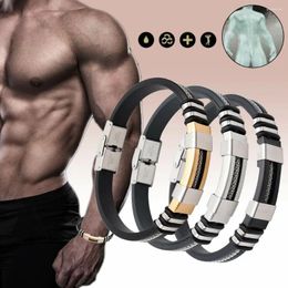 Charm Bracelets Stainless Steel Bracelet Men Wrist Band Striped Magnetic Masculinity Rubber Punk Wristband Stylish Casual Bangle