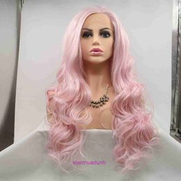 High quality fashion wig hairs online store Qingdao Xiwei Temperature Silk Chemical Fibre Wig Pink Large Wave Long Curly Hair