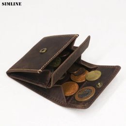 Purses SIMLINE Genuine Leather Coin Purse Wallet Men Real Cowhide Vintage Small Hasp Coin Organiser Euro Change Holder Pouch Money Bag