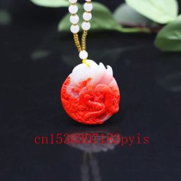 Necklaces Natural Red White Jade Nine Tailed Fox Pendant Necklace Jadeite HandCarved Fashion Charm Jewelry Amulet Gifts for Men Women