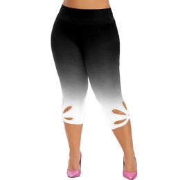 Spodnie damskie Capris damskie sportowe nogi jogi letnie elastyczne wysokie talia ciasne spodnie capris 2024 Gradient Flower Pull -Cut Pants Y240422