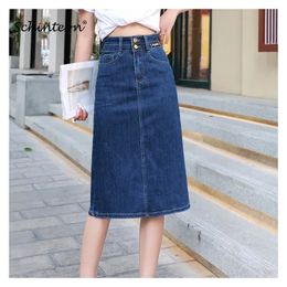 Schinteon Women Denim A-lined Skirt Jeans High Waist Casual Knee-Length Office Lady Bodycon Big Size S-9XL Spring 240420