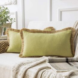 Pillow Inyahome Set Of 2 Luxury Soft Covers Burlap Trimmed Tailored Edges Home Decorative Throw Saga Green