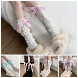 Women Socks Japanese Style Bow Kawaii Twists Ruffles Ballet Guards JK Lolitas Knitted Cover Girls