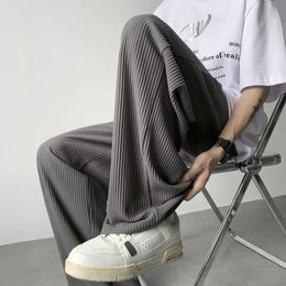 Summer Pleated Pants Men Fashion Oversized Ice Silk Pants Men Japanese Streetwear Hip-hop Loose Straight Pants Mens Trousers 240422