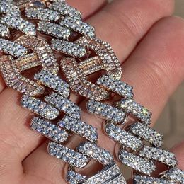 15mm Luxury Diamond Hip Hop Jewellery 925 Silver Baguette Cut Double d Moissanite Iced Out Cuban Link Bracelet