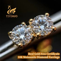 Earrings TIYINUO Genuine 18K Gold Real AU750 Moissanite Diamond Stud Earrings Fine Jewelry Shining Gift Wedding Present For Woman Female