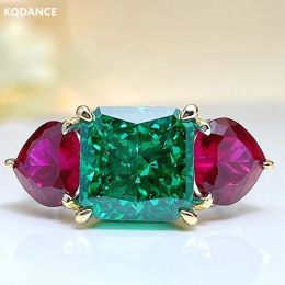 Rings KQDANCE 925 Sterling Silver 5Ct High Carbon Diamond Create Heart Ruby Square Emerald Rings with Green Red Stone Women Jewelry