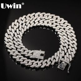 Necklaces UWIN SLink Miami Cuban Link Chain Necklace 12mm Silver Colour Necklace with Bling Pink Rhinestones Choker Hip Hop Jewellery