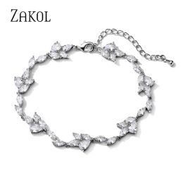 Bracelets ZAKOL Luxury Water Drop Cubic Zirconia Charms Bracelets for Women Wedding Party Jewellery BP5032