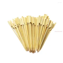 Forks 100pcs 18cm/7"Bamboo Paddle Pick Skewers Roasting Sticks For Fruit BBQ Grill Disposable Toothpicks Flat Wood Appetizer Skewer