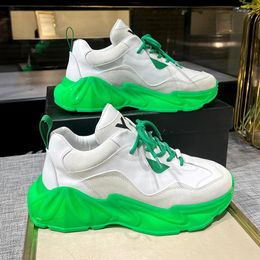 Casual Shoes Originality White Leather Sneakers Man Cowhide Handcrafted Platform Two-tone Breathable Sports Running Male