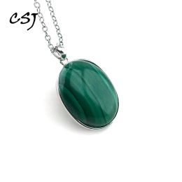 Pendants CSJ Natural Malachite Pendants Sterling 925 Silver Gemstone Oval 13*18mm for Women Birthday Party Jewellery Gift