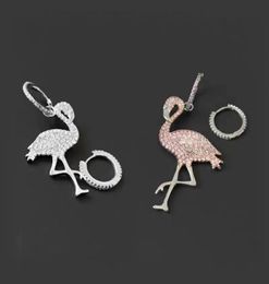 Stud DINI S925 Sterling Silver Pink Diamond Flamingo Asymmetric Earrings Ladies Fashion Classic Personality Trend Jewelry5654214