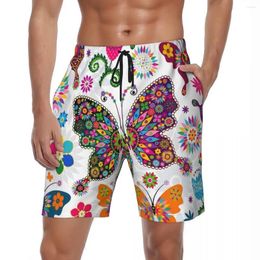 Men's Shorts Coloured Butterflies Board Summer Sports Fitness Beach Short Pants Males Fast Dry Stylish Print Plus Size Swim Trunks