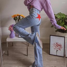 Women's Jeans 2024 Flare Women Vintage Star Patchwork Bottoms Casual High Waist Female Denim Pants Streetwear Aesthetic Cute Trousers