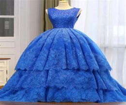 Royal blue lace princess long prom gown long sequins occasion dresses Layered Skirt Ball Gowns Prom Dress Evening Dress1977955