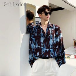 Men's Casual Shirts Korean Style Spring Autumn Fashion Tie-dye Oversized Shirt Men Japanese Trendy British Street Long-sleeved Aesthetic