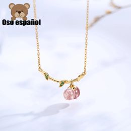 Necklaces TSXL020 High Quality Original Cute Spanish Bear Gemstone Pendant Necklace Fit Jewellery Women Jewellery Sterling Silver Necklace