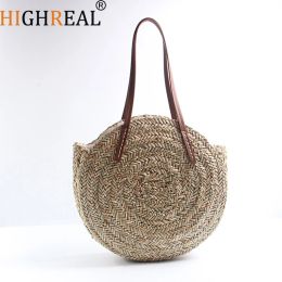 Buckets Beach Bag Round Straw Totes Bag Large Big Summer Straw Bags Women Natural Handbag Circular