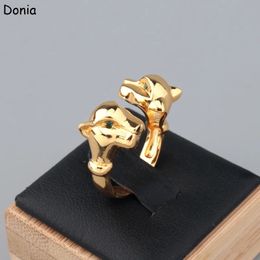 Donia jewelry European and American green-eyed double-headed leopard ring copper AAA zircon luxury couple open 240420
