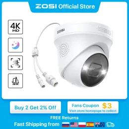 Lens ZOSI 4K PoE IP Camera H.265+ 8MP 5MP HDR Addon Camera AI Human Detect 100ft Night Vision IP66 Outdoor Video Surveillance Camera