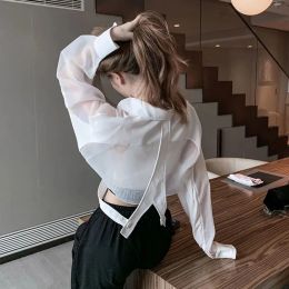 T-shirts Sheer Loose Chic Summer Shirts Women Sunproof Crop Tops Sexy Girls Ulzzang Fashion Casual Streetwear Camisa Allmatch Aesthetic