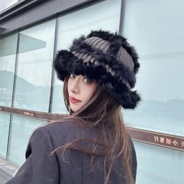 Berets Autumn Winter Korean Casual Fluffy Kniited Thicken Bucket Hat Women Fashion Warm Ear Protection Outdoor Panama Cap Fisherman