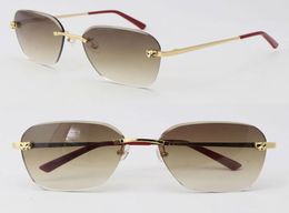 New Designer Cheetah head Metal Rimless Sunglasses 0147S Diamond cut Lens Fashion High Quality Sun glasses 18K Gold Male and Femal3665116