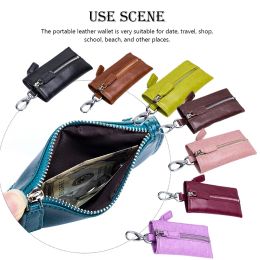 Purses Leather Wallet Keys Storage Purse Travel Shop Key Chain Fashion Lipstick Organising Pocket with Zipper Dark Purple