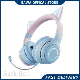 Earphones Bt029c Cat Ear Headphone Wireless Bluetooth Headset Glowing Gamer ESports Head Set Accessory For Pc Computer Gaming Man Gifts