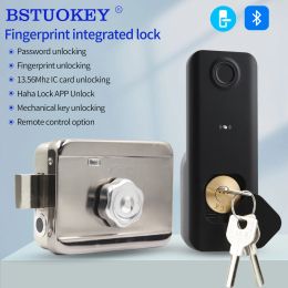 Control Bluetooth Haha Lock Fingerprint Door Lock App Unlock Keyless RF IC Card Smart Electronic digital Lock for Home + Mechanical Key