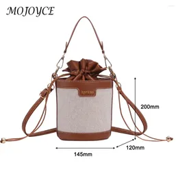 Shoulder Bags Women Vintage Patchwork Drawstring Crossbody Cylinder PU Leather Handbags