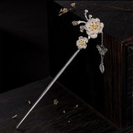 Jewellery Original design creative peony flower hairpin Chinese retro butterfly pendant light luxury charm lady silver Jewellery