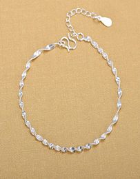 925 Sterling Silver Fashion Simple Elegant ed Link Chain Bracelets Jewellery For Woman Wave Anklet Gifts8973078